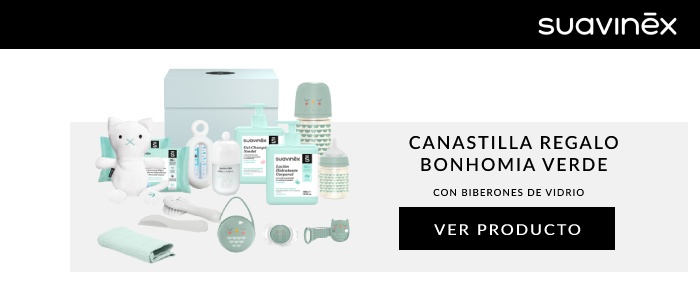 Canastilla Regalo Bonhomia Verde con Biberones de Vidrio