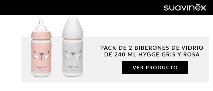 Pack de 2 Biberones de Vidrio de 240 ml. Hygge Gris y Rosa