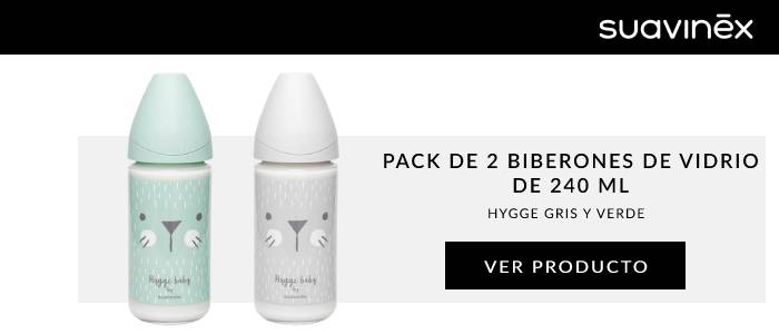 Pack de 2 Biberones de Vidrio de 240 ml. Hygge Gris y Verde