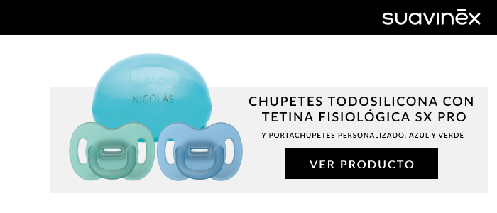 Chupetes todosilicona con tetina fisiológica SX Pro y portachupetes personalizado. Azul y Verde